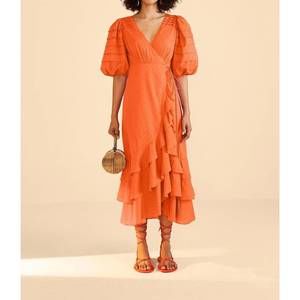 NEW FARM RIO ruffles midi dress in orange